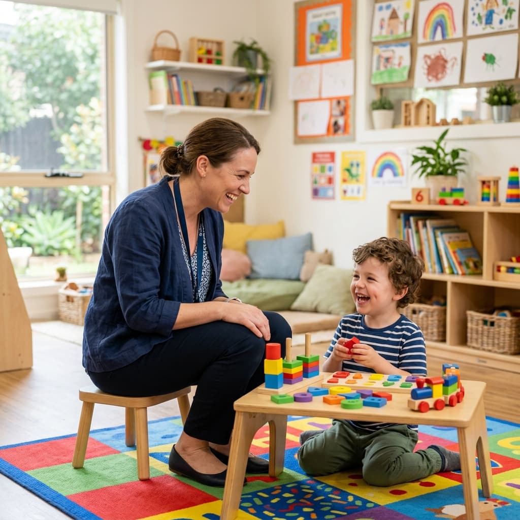 Therapist interacting with child